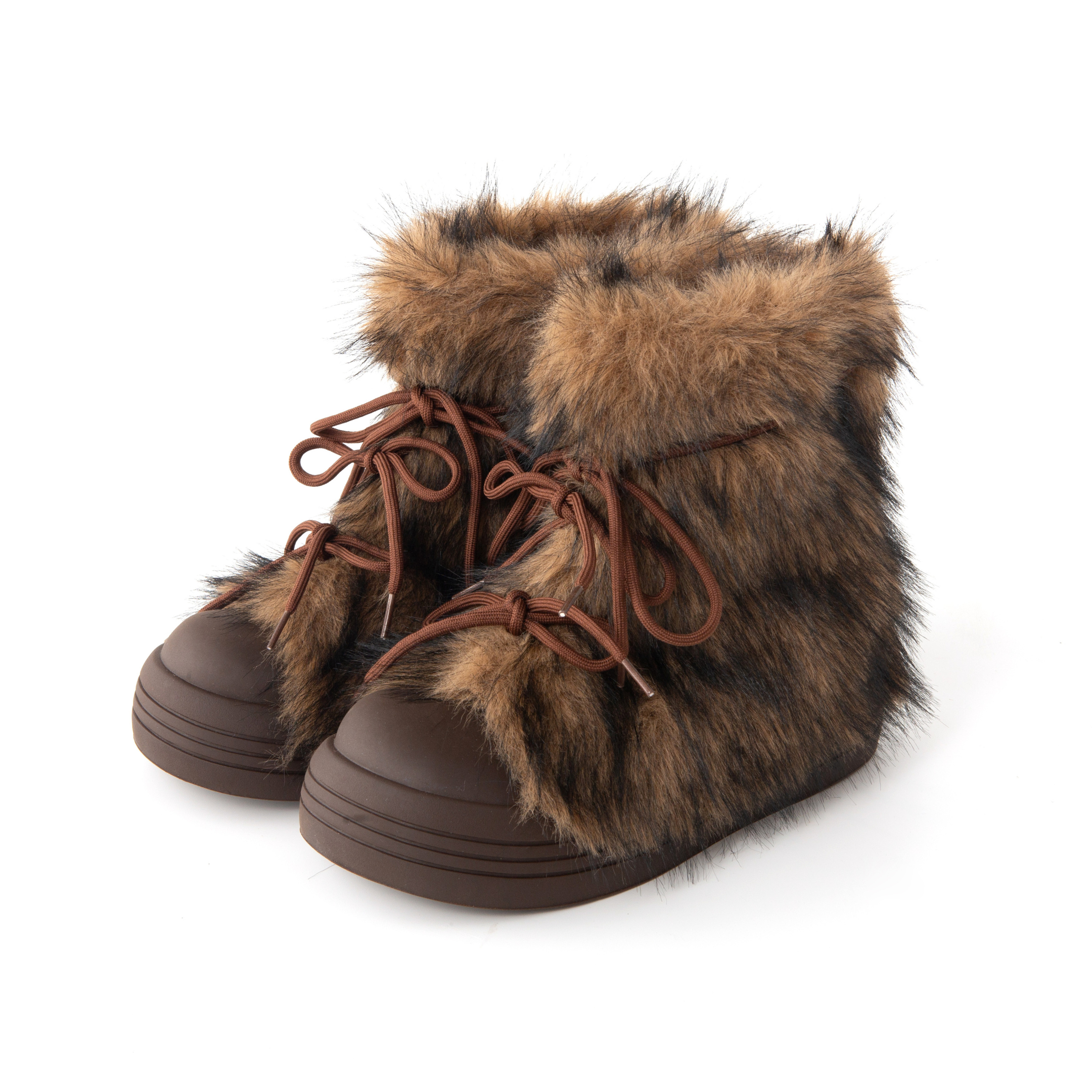 Rhea Shaggy Fur Boots | Fluffy Lace-Up Mid-Calf Winter Boots