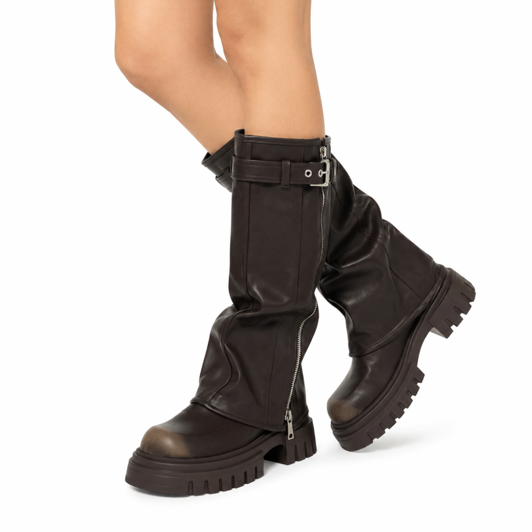 Knee-High Fold Over Platform Boots |Chunky Rave Boots – Asyllum