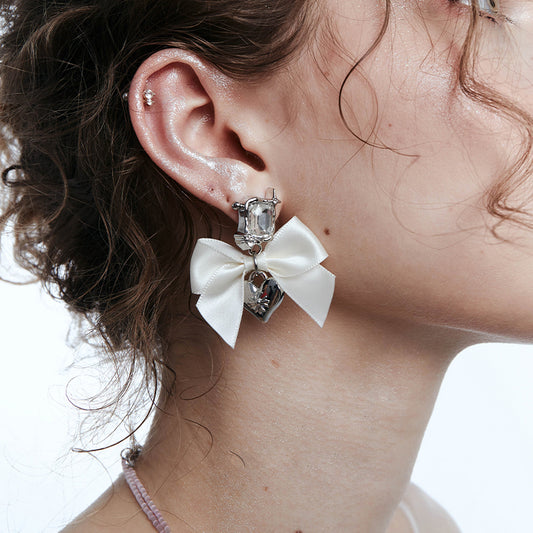 Lily's Bow Heart Charm Earrings