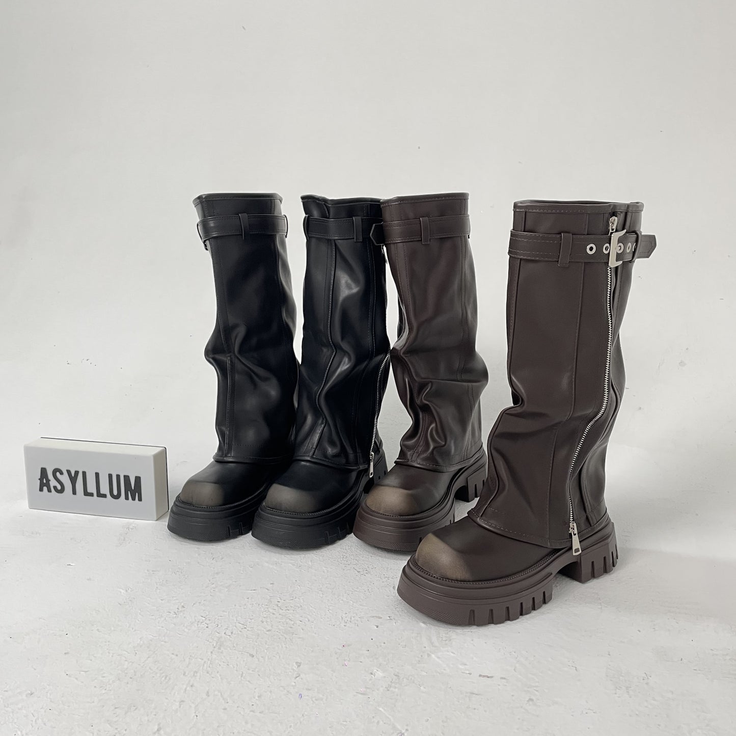 Knee-high Platform Fold Over Chunky Boots