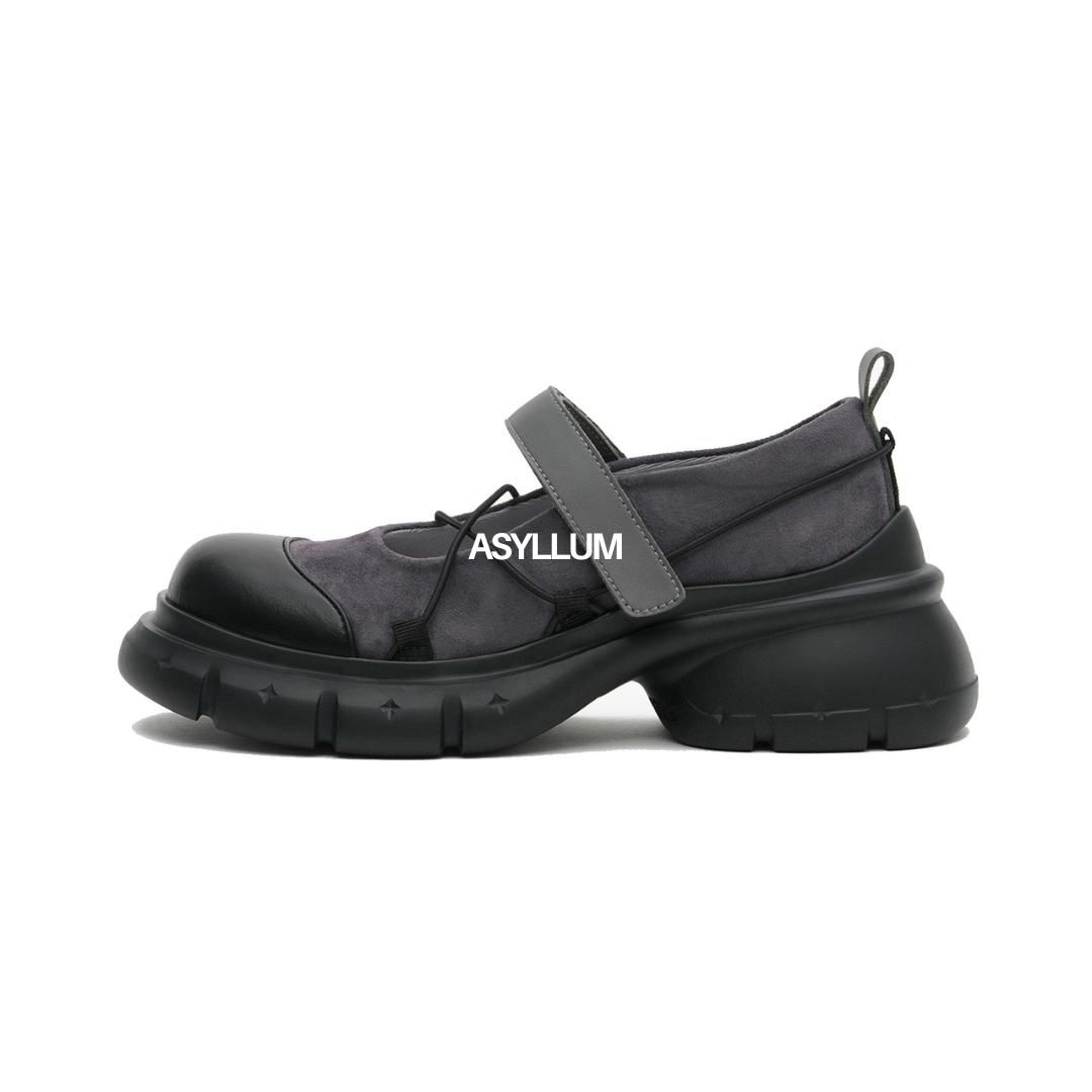 Grey wide toe mary jane sneakers chunky platform