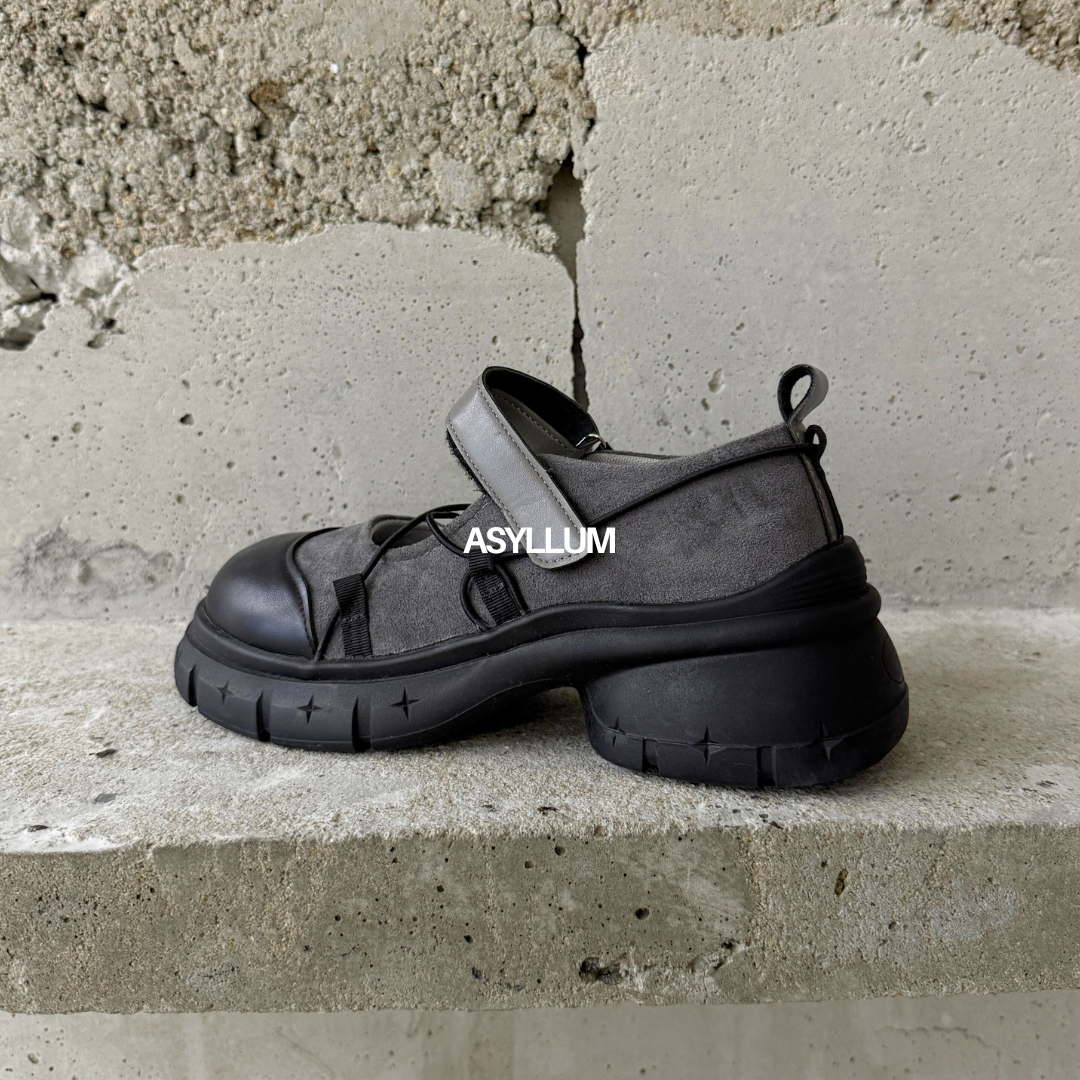black chunky mary jane sneakers side angle