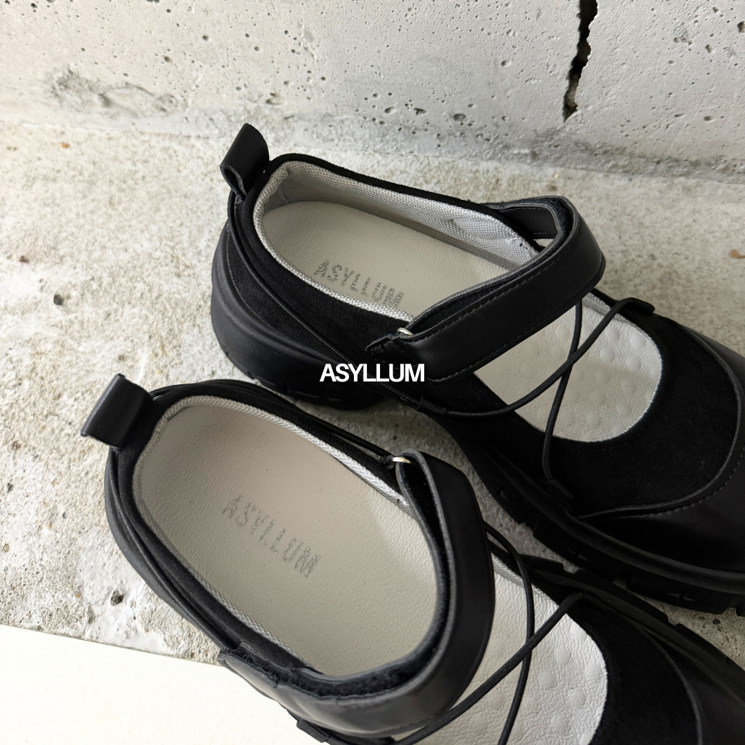 black chunky mary jane sneakers mesh lining detail
