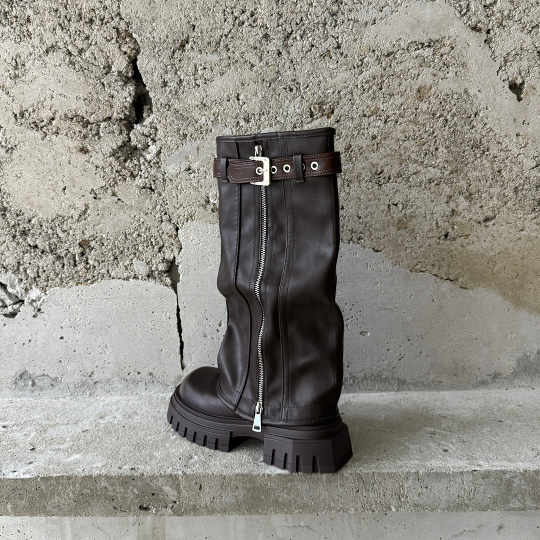 Knee-high Platform Fold Over Chunky Boots