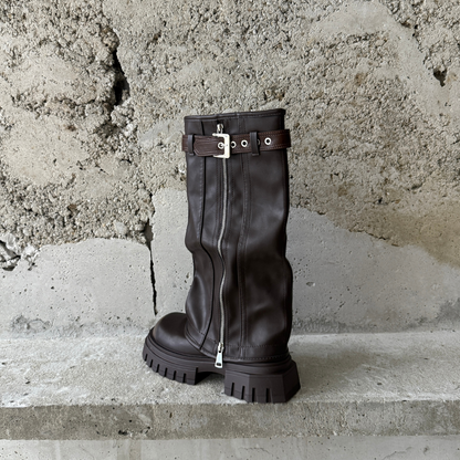 Knee-high Platform Fold Over Chunky Boots