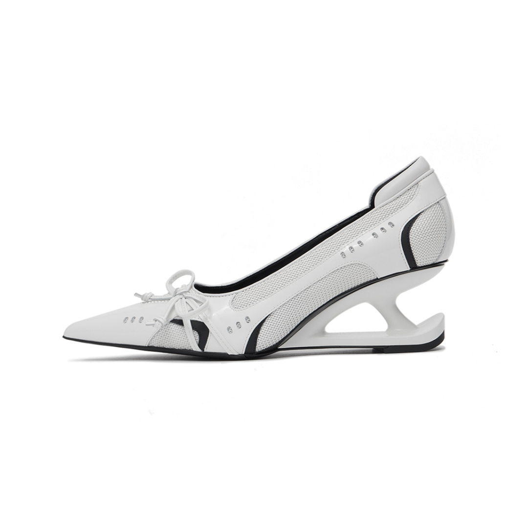 white breathable mesh comfortable low heels side view
