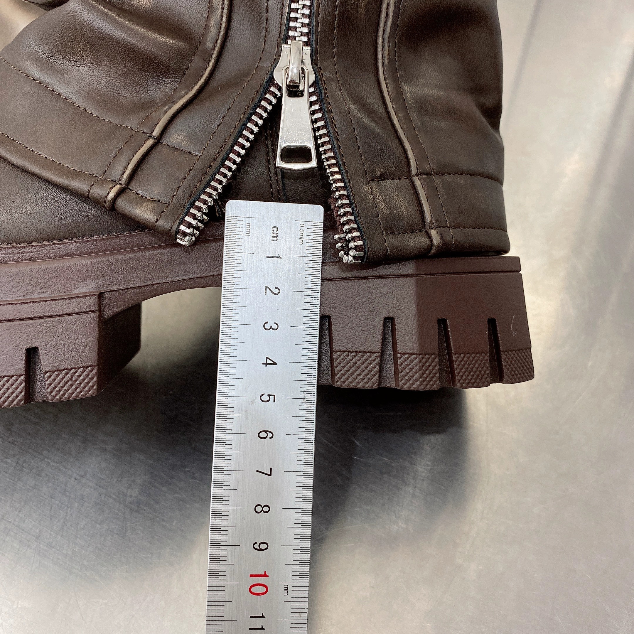 Platform fold over chunky vegan leather boots brown, heel height detail 