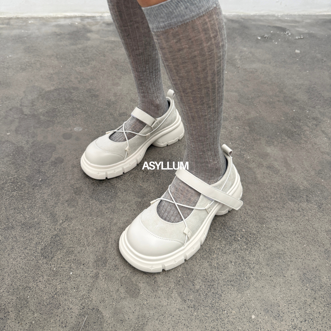 white chunky mary jane sneakers outfit styling