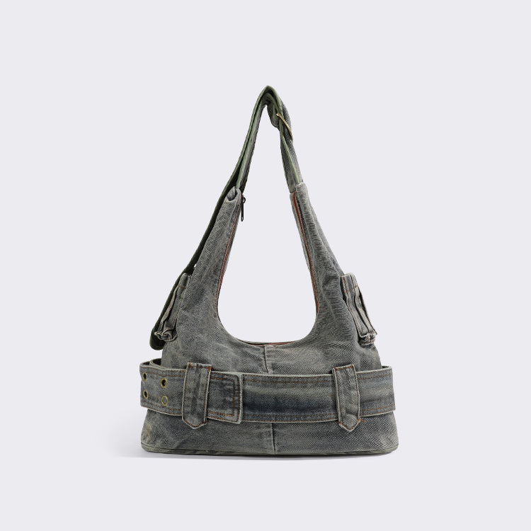 vintage denim hobo shoulder bag product shot