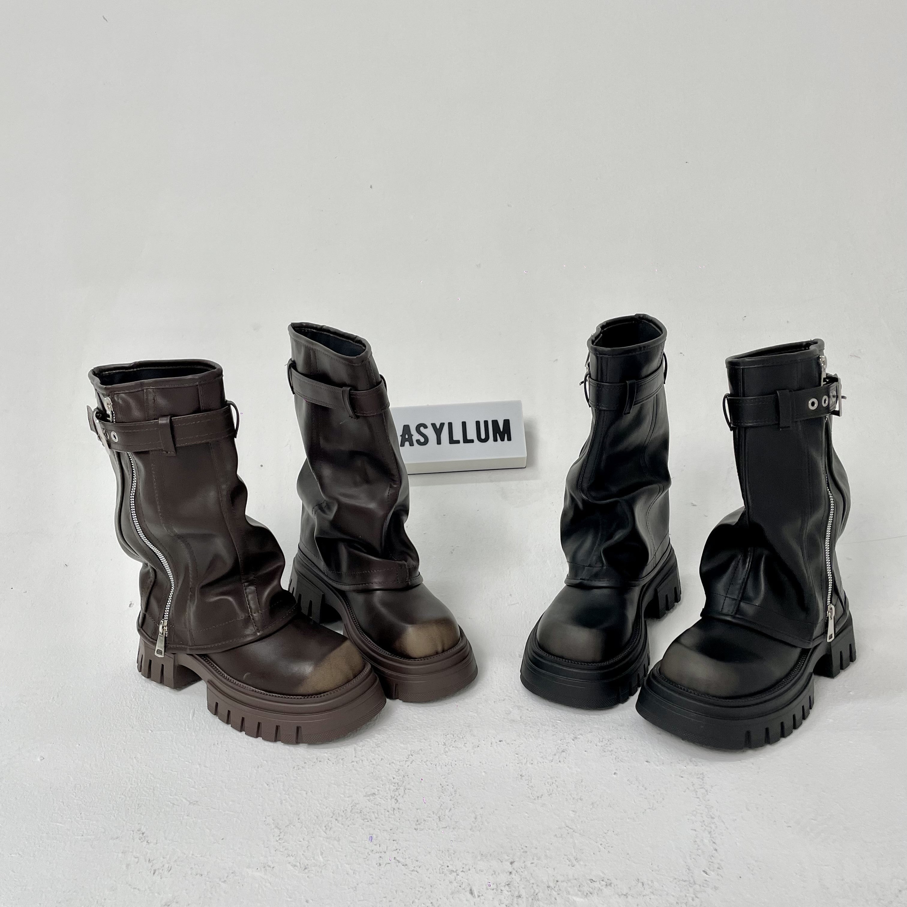 black and brown fold over platform boots comparison