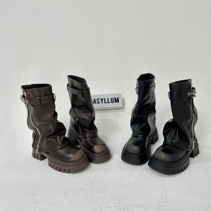 Knee-high Platform Fold Over Chunky Boots