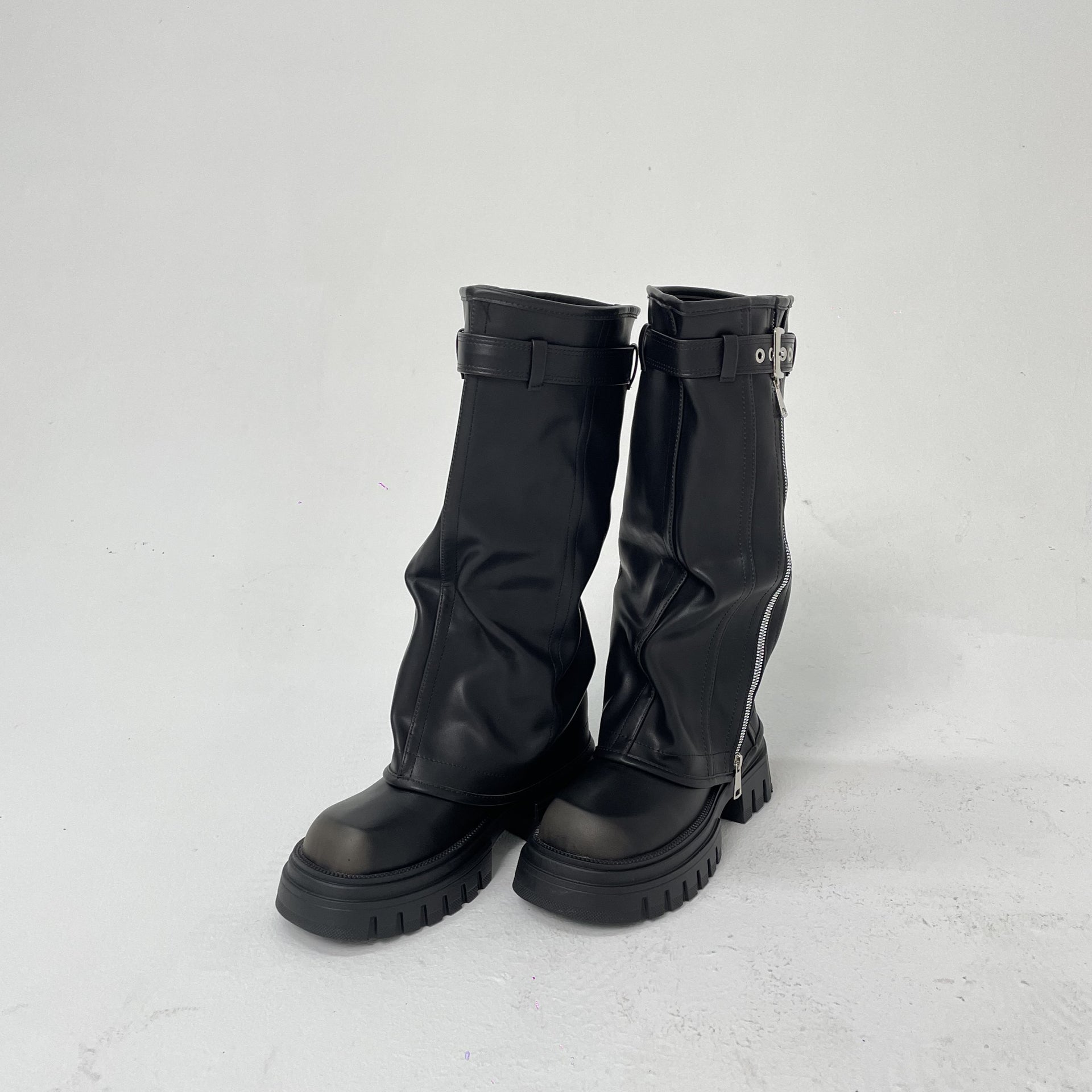Knee-high Platform Fold Over Chunky Boots